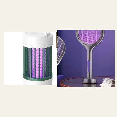 La lampe + la raquette — La lampe travaille la nuit, la raquette règle le moustique qui vous réveille